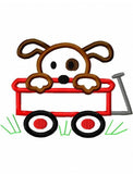 Puppy in Wagon Applique Machine Embroidery Design