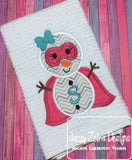 Super hero Snowman girl applique machine embroidery design