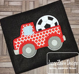 Truck with soccer ball appliqué machine embroidery design
