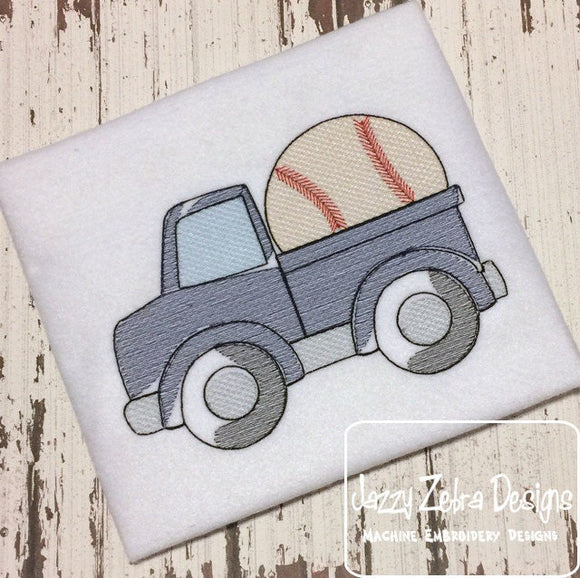 Truck with baseball sketch machine embroidery design