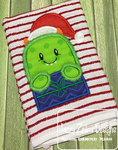Santa monster with gift appliqué machine embroidery design