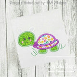 Turtle with bunny ears appliqué embroidery design