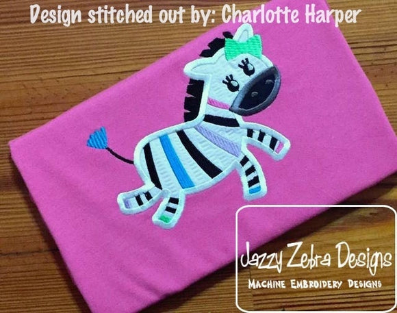 Girl Zebra appliqué machine embroidery design