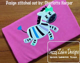 Girl Zebra appliqué machine embroidery design