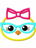 Girl Chick with glasses appliqué machine embroidery design