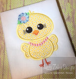 Girl Chick with flowers applique machine embroidery design