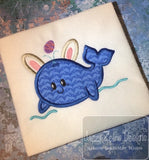 Dolphin with bunny ears and Easter egg applique machine embroidery design