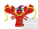 Mardi Gras crayfish/crawfish/mudbug/crawdaddy with beads appliqué machine embroidery design