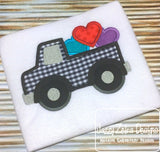 Truck with hearts appliqué machine embroidery design