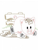 Pig in puddle vintage stitch machine embroidery design