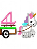 4th birthday unicorn appliqué machine embroidery design
