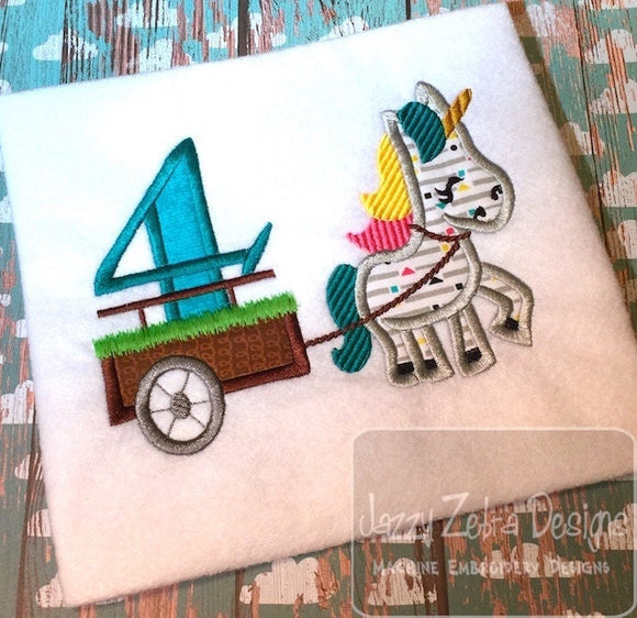 4th birthday unicorn appliqué machine embroidery design