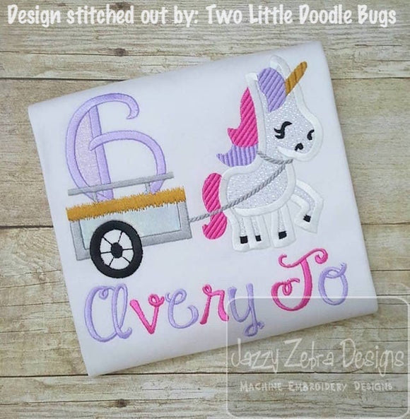 6th birthday unicorn appliqué embroidery design