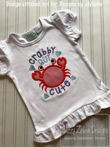 Crabby but Cute saying crab appliqué machine embroidery design