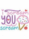 I scream You scream saying Ice Cream appliqué machine embroidery design