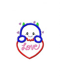 Fuzzy Monster Love heart Valentine applique machine embroidery design