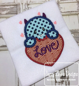 Fuzzy Monster Love heart Valentine applique machine embroidery design