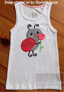 Ladybug with Rose Valentine applique machine embroidery design