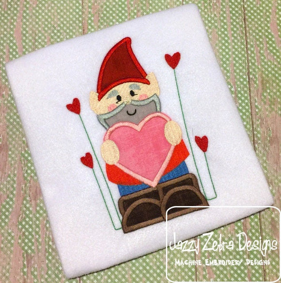 Gnome with Valentine heart applique machine embroidery design
