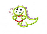 Dinosaur with heart applique machine embroidery design