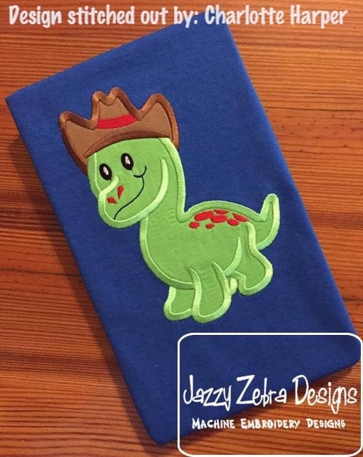 Cowboy Dinosaur appliqué machine embroidery design