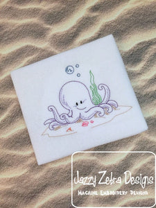 Octopus in ocean vintage stitch machine embroidery design