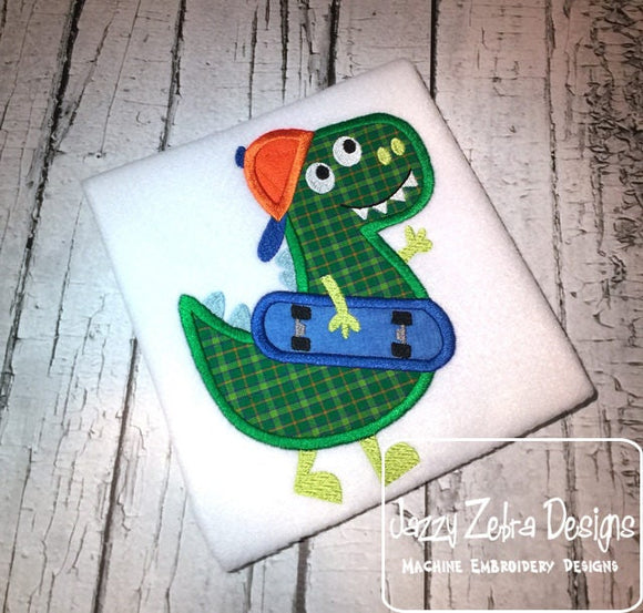 Dinosaur with skateboard applique machine embroidery design