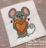 Mouse with heart cookie Valentines appliqué machine embroidery design