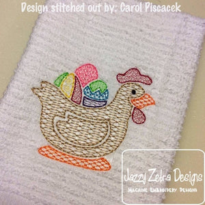 Chicken with eggs motif filled machine embroidery design