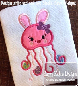 Jellyfish with bunny ears and Easter eggs appliqué machine embroidery design