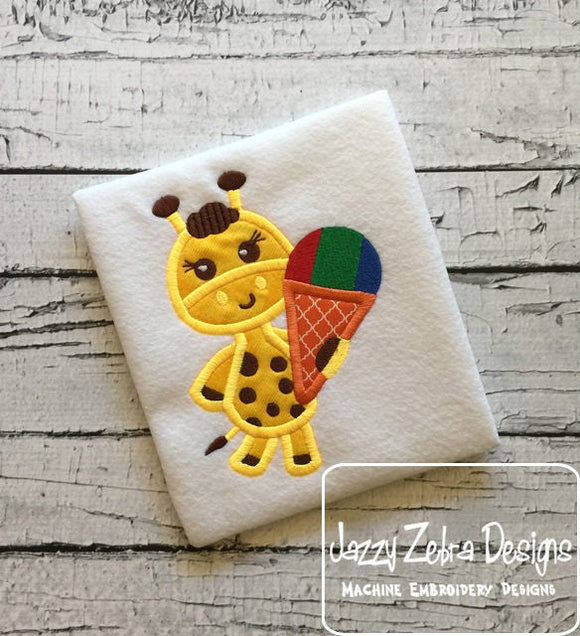 Giraffe with snow cone appliqué machine embroidery design