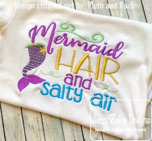 Mermaid hair and Salty air saying machine embroidery design
