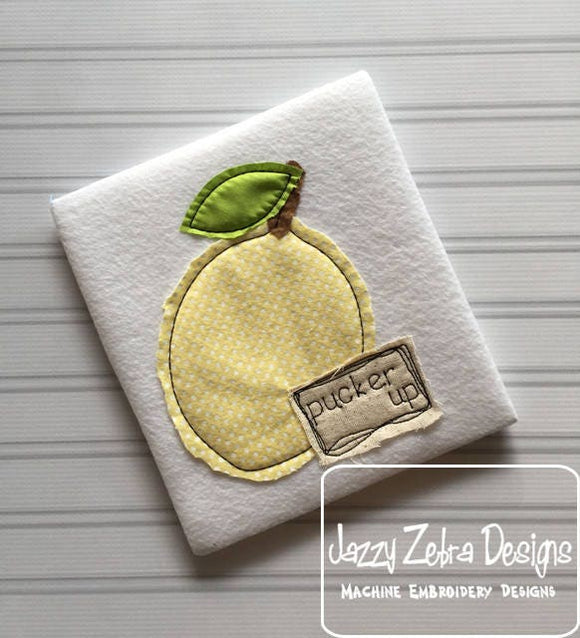 Pucker up saying lemon shabby chic bean stitch appliqué machine embroidery design