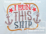 I run this ship saying machine embroidery design