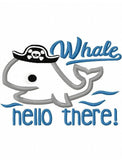 Whale hello there saying Pirate whale appliqué machine embroidery design