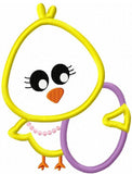 Girl Chick with Easter egg appliqué machine embroidery design