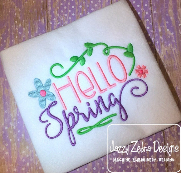 Hello spring saying machine embroidery design