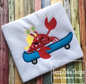 Boy crab on skateboard appliqué machine embroidery design