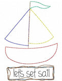 Let's set sail saying sail boat shabby chic bean stitch applique machine embroidery design