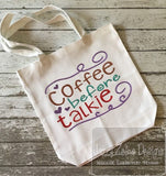 Coffee before talkie saying machine embroidery design