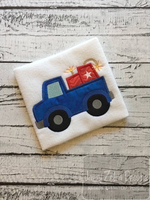 Truck with firecrackers appliqué machine embroidery design