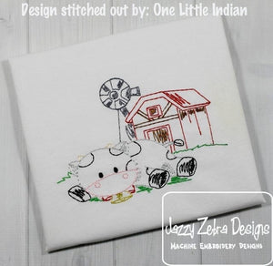 Cow and farm vintage stitch machine embroidery design