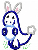 Dinosaur wearing bunny ears with Easter egg appliqué machine embroidery design