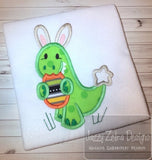 Dinosaur wearing bunny ears with Easter egg appliqué machine embroidery design