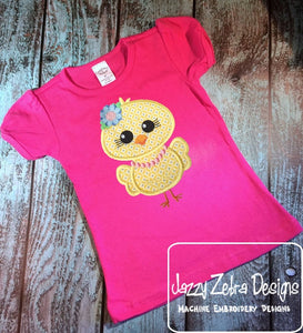 Girl Chick with flowers applique machine embroidery design