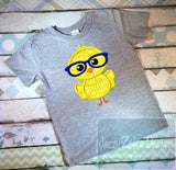 Chick boy with glasses applique machine embroidery design