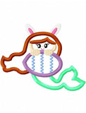 Mermaid with bunny ears and Easter egg applique machine embroidery design