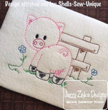 Pig with fence vintage stitch machine embroidery design