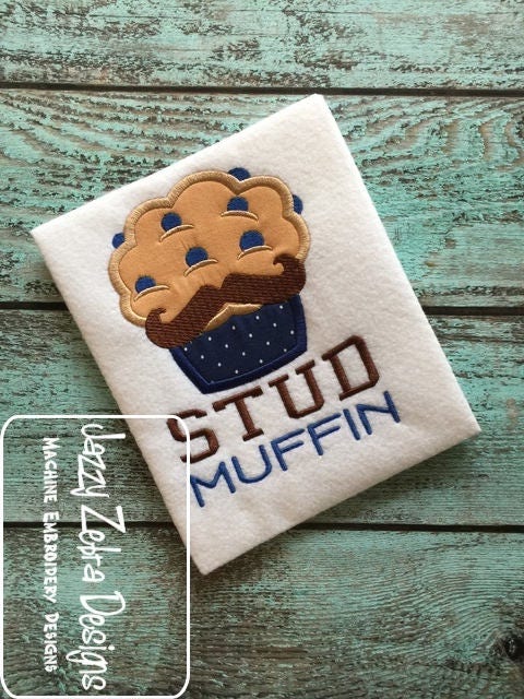 Stud Muffin saying muffin applique machine embroidery design