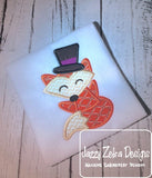 Fox wearing top hat appliqué machine embroidery design